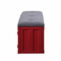 Cheapest 🌟 ACME Furniture ACME Cargo Storage Bedroom Bench In Gray Fabric & Red ⭐ -Bedroom Benches Store 1947435 2 L