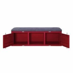 Cheapest 🌟 ACME Furniture ACME Cargo Storage Bedroom Bench In Gray Fabric & Red ⭐ -Bedroom Benches Store 1947435 3 L