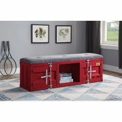 Cheapest 🌟 ACME Furniture ACME Cargo Storage Bedroom Bench In Gray Fabric & Red ⭐ -Bedroom Benches Store 1947435 4 L