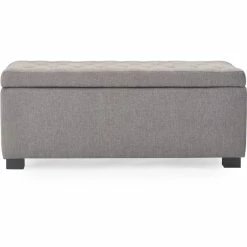 Cheap 🌟 Adore Decor Arlo Wood And Tufted Linen Storage Bench In Gray 🧨 -Bedroom Benches Store 1950730 13 L