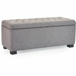 Cheap 🌟 Adore Decor Arlo Wood And Tufted Linen Storage Bench In Gray 🧨 -Bedroom Benches Store 1950730 14 L