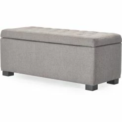 Cheap 🌟 Adore Decor Arlo Wood And Tufted Linen Storage Bench In Gray 🧨 -Bedroom Benches Store 1950730 15 L