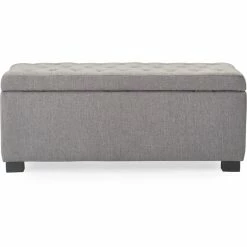 Cheap 🌟 Adore Decor Arlo Wood And Tufted Linen Storage Bench In Gray 🧨 -Bedroom Benches Store 1950730 17 L