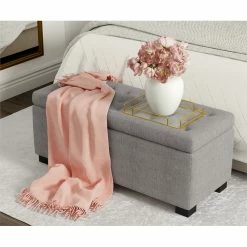 Cheap 🌟 Adore Decor Arlo Wood And Tufted Linen Storage Bench In Gray 🧨 -Bedroom Benches Store 1950730 9 L
