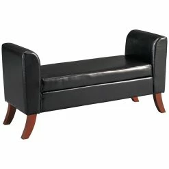 Budget 💯 Ashley Furniture Faux Leather Storage Bedroom Bench In Brown ⌛