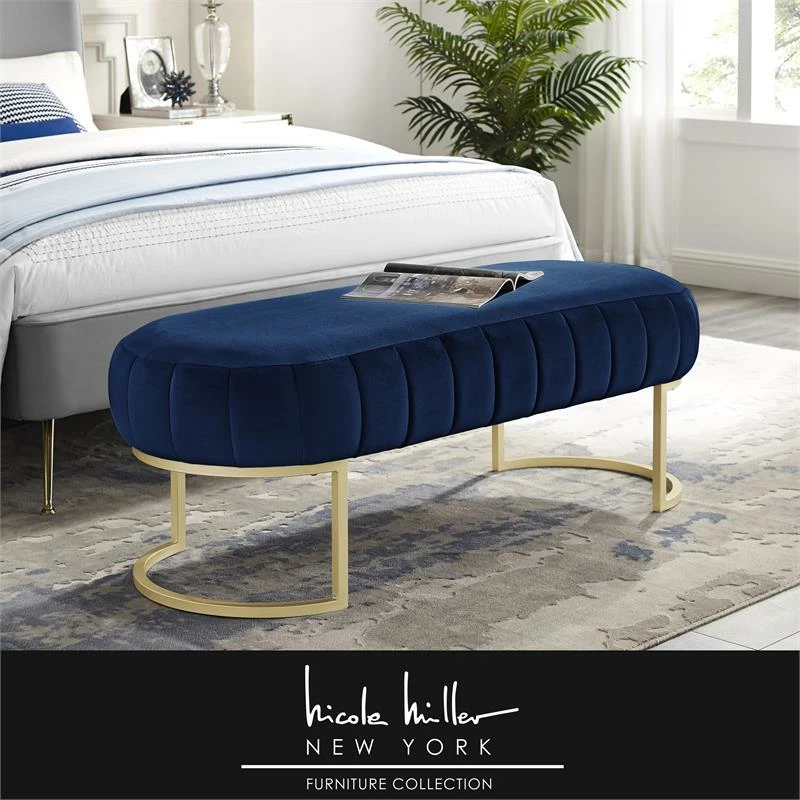 Wholesale π Posh Living Nicole Miller Orpheus Modern Velvet Bench In Navy Blue/Gold π 2 Wholesale π Posh Living Nicole Miller Orpheus Modern Velvet Bench In Navy Blue/Gold π - Image 2