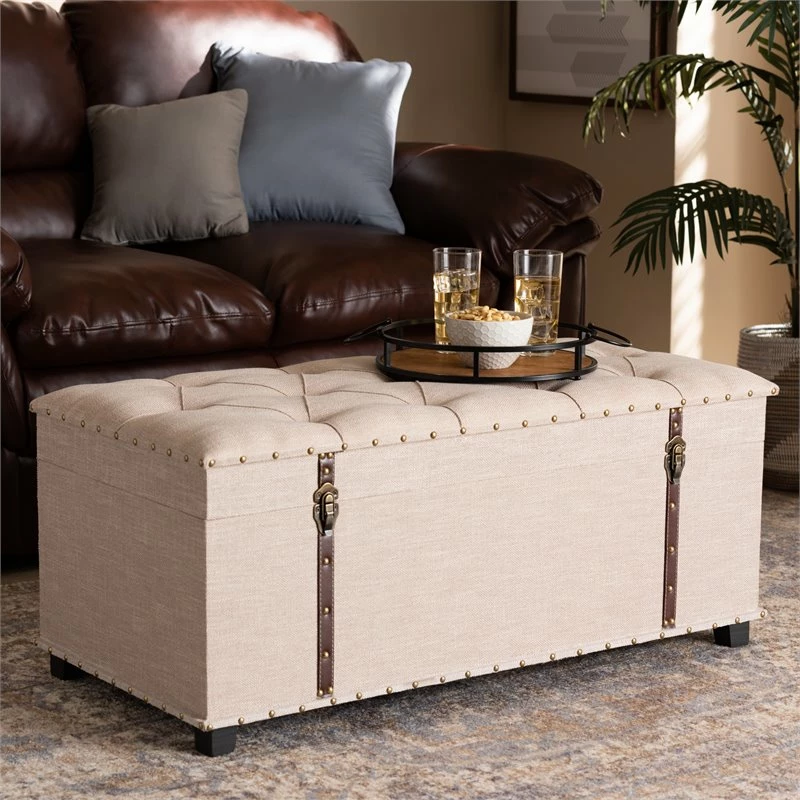 Budget ✨ Baxton Studio Kyra Fabric Upholstered Coffee Table With Storage In Beige ⌛ 9 Budget ✨ Baxton Studio Kyra Fabric Upholstered Coffee Table With Storage In Beige ⌛ - Image 9
