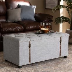 Promo ⭐ Baxton Studio Kyra Fabric Upholstered Coffee Table With Storage In Gray 🥰 -Bedroom Benches Store 1975643 7 L