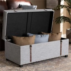 Promo ⭐ Baxton Studio Kyra Fabric Upholstered Coffee Table With Storage In Gray 🥰 -Bedroom Benches Store 1975643 8 L