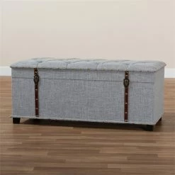 Promo ⭐ Baxton Studio Kyra Fabric Upholstered Coffee Table With Storage In Gray 🥰 -Bedroom Benches Store 1975643 9 L