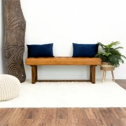 Best Pirce 🤩 Ashcroft Espresso Mid-Century Modern Rectangular Genuine Leather Bench In Tan 🛒 -Bedroom Benches Store 1975863 21 L