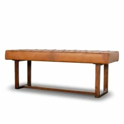 Best Pirce 🤩 Ashcroft Espresso Mid-Century Modern Rectangular Genuine Leather Bench In Tan 🛒 -Bedroom Benches Store 1975863 23 L