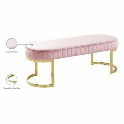 Deals 😍 Meridian Furniture Lemar Contemporary Velvet Bench In Pink 😀 -Bedroom Benches Store 1976066 6 L