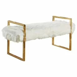 Cheap ⭐ Meridian Furniture Chloe Contemporary Faux Fur Bench In White ⭐