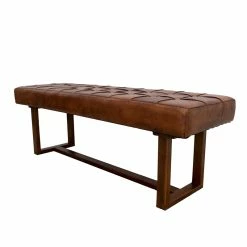 Budget 🎁 Pemberly Row Mid-Century Modern Rectangular Genuine Leather Bench In Tan ✔️ -Bedroom Benches Store 1976423 3 L