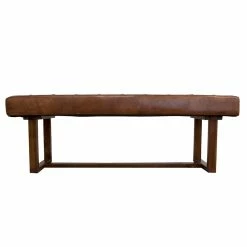 Budget 🎁 Pemberly Row Mid-Century Modern Rectangular Genuine Leather Bench In Tan ✔️ -Bedroom Benches Store 1976423 4 L