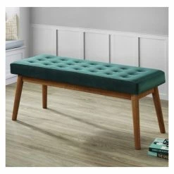 Budget 👏 Ashcroft Rexton Mid-Century Modern Design Velvet Bench In Green 🧨 -Bedroom Benches Store 1978174 4 L