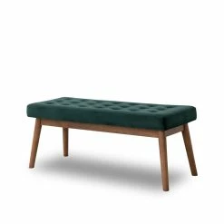Budget 👏 Ashcroft Rexton Mid-Century Modern Design Velvet Bench In Green 🧨