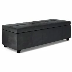 Wholesale 👏 Simpli Home Castleford 48" Contemporary Rectangle Ottoman In Black Faux Leather ⌛