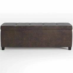 New ❤️ Simpli Home Castleford 48" Contemporary Rectangle Ottoman In Brown Faux Leather 👍 -Bedroom Benches Store 1982874 2 L