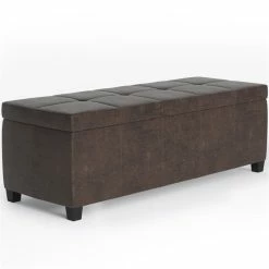 New ❤️ Simpli Home Castleford 48" Contemporary Rectangle Ottoman In Brown Faux Leather 👍