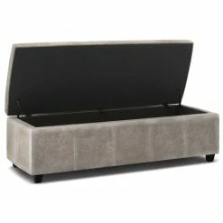 Discount 🌟 Simpli Home Castleford 48" Contemporary Rectangle Ottoman In Gray Faux Leather 😉 -Bedroom Benches Store 1982875 2 L