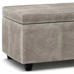 Discount 🌟 Simpli Home Castleford 48" Contemporary Rectangle Ottoman In Gray Faux Leather 😉 -Bedroom Benches Store 1982875 4 L
