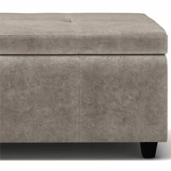 Discount 🌟 Simpli Home Castleford 48" Contemporary Rectangle Ottoman In Gray Faux Leather 😉 -Bedroom Benches Store 1982875 5 L