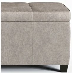 Discount 🌟 Simpli Home Castleford 48" Contemporary Rectangle Ottoman In Gray Faux Leather 😉 -Bedroom Benches Store 1982875 6 L