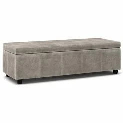 Discount π Simpli Home Castleford 48" Contemporary Rectangle Ottoman In Gray Faux Leather π