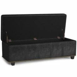 Budget 🔥 Simpli Home Kingsley Faux Leather Bedroom Bench With Storage In Distressed Black ✔️ -Bedroom Benches Store 1982876 2 L