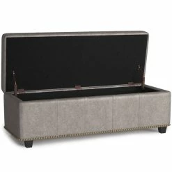 Cheap 😀 Simpli Home Kingsley Faux Leather Bedroom Bench With Storage In Distressed Gray ❤️ -Bedroom Benches Store 1982879 2 L