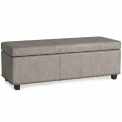 Cheap 😀 Simpli Home Kingsley Faux Leather Bedroom Bench With Storage In Distressed Gray ❤️