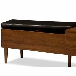 Best deal 🥰 Pemberly Row Faux Leather Multi Purpose Bench In Oak 😍 -Bedroom Benches Store 2014003 4 L