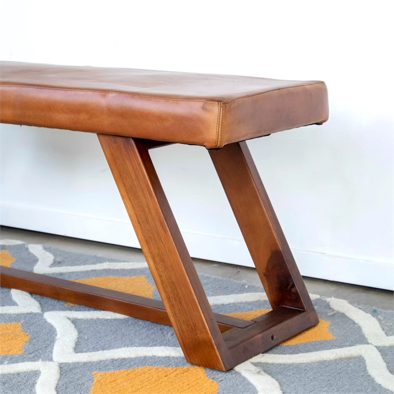 Wholesale β Ashcroft Mid Century Modern Poller Cognac Tan Leather Bench π 2 Wholesale β Ashcroft Mid Century Modern Poller Cognac Tan Leather Bench π - Image 2