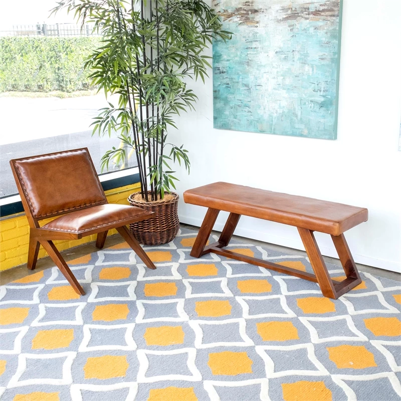 Wholesale β Ashcroft Mid Century Modern Poller Cognac Tan Leather Bench π 4 Wholesale β Ashcroft Mid Century Modern Poller Cognac Tan Leather Bench π - Image 4