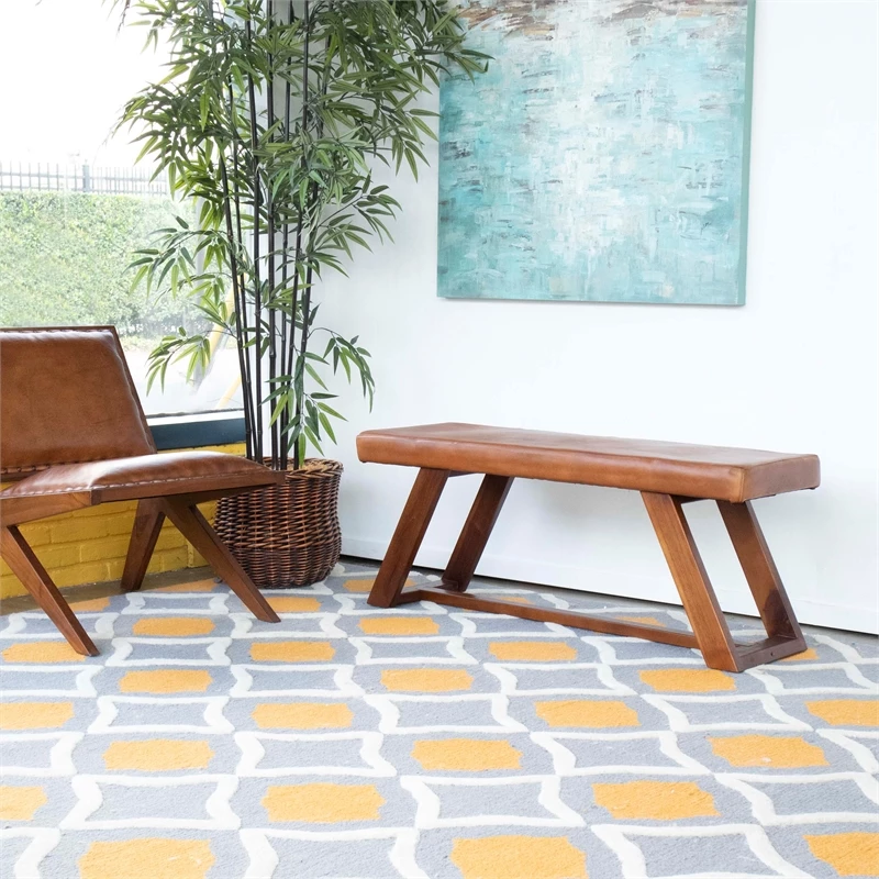 Wholesale β Ashcroft Mid Century Modern Poller Cognac Tan Leather Bench π 5 Wholesale β Ashcroft Mid Century Modern Poller Cognac Tan Leather Bench π - Image 5