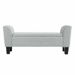 Outlet ⌛ Lilola Home Mila Gray Velvet Fabric Ottoman Glam Bench With Storage Space 😀
