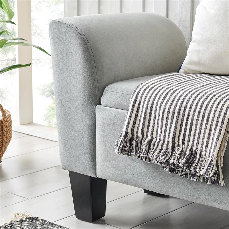 Outlet β Lilola Home Mila Gray Velvet Fabric Ottoman Glam Bench With Storage Space π 3 Outlet β Lilola Home Mila Gray Velvet Fabric Ottoman Glam Bench With Storage Space π - Image 3