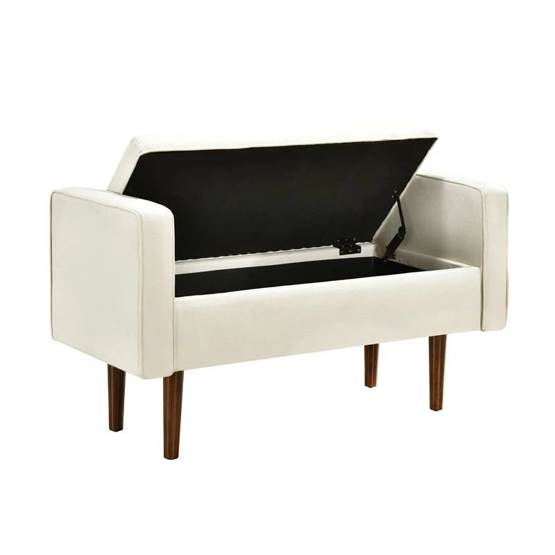 New ⨠Home Fare Mid Century Upholstered Bench With Storage - Cream Fabric 𧨠2 New ⨠Home Fare Mid Century Upholstered Bench With Storage - Cream Fabric 𧨠- Image 2