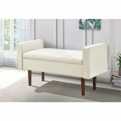 New ⨠Home Fare Mid Century Upholstered Bench With Storage - Cream Fabric 𧨠16 New ⨠Home Fare Mid Century Upholstered Bench With Storage - Cream Fabric 𧨠-Bedroom Benches Store 2025338 6 L