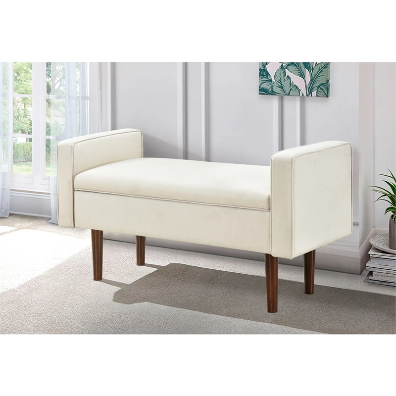 New ⨠Home Fare Mid Century Upholstered Bench With Storage - Cream Fabric 𧨠7 New ⨠Home Fare Mid Century Upholstered Bench With Storage - Cream Fabric 𧨠- Image 7