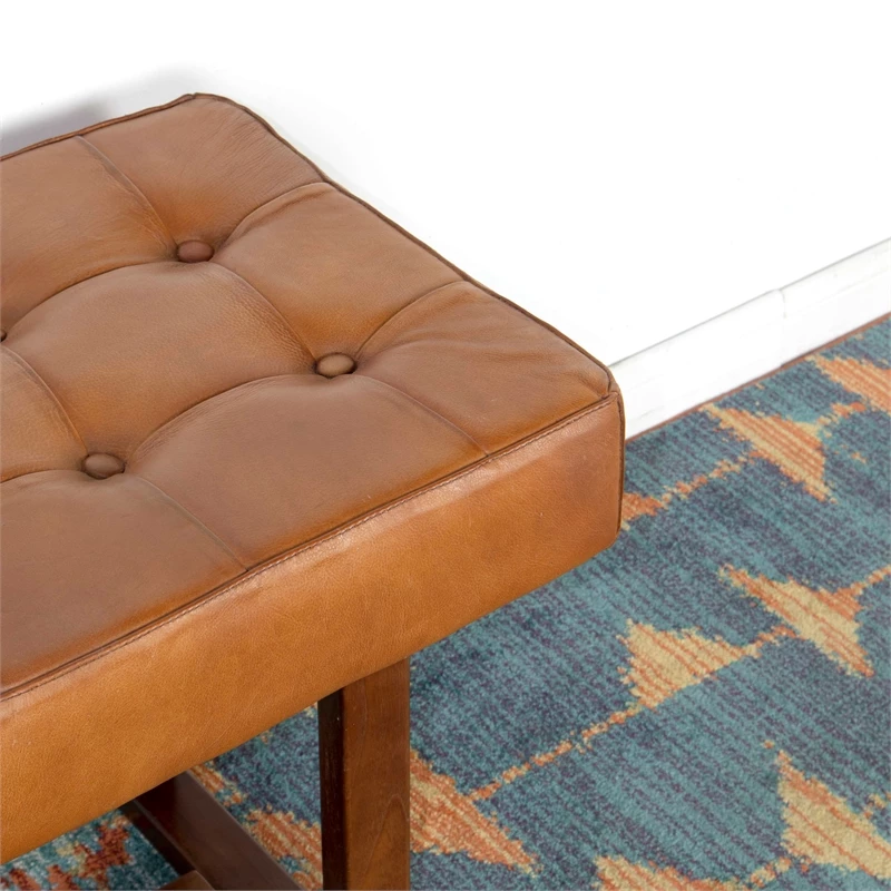 Cheapest ❤️ Allora Mid-Century Modern Rectangular Genuine Leather Bench In Tan ❤️ 2 Cheapest ❤️ Allora Mid-Century Modern Rectangular Genuine Leather Bench In Tan ❤️ - Image 2