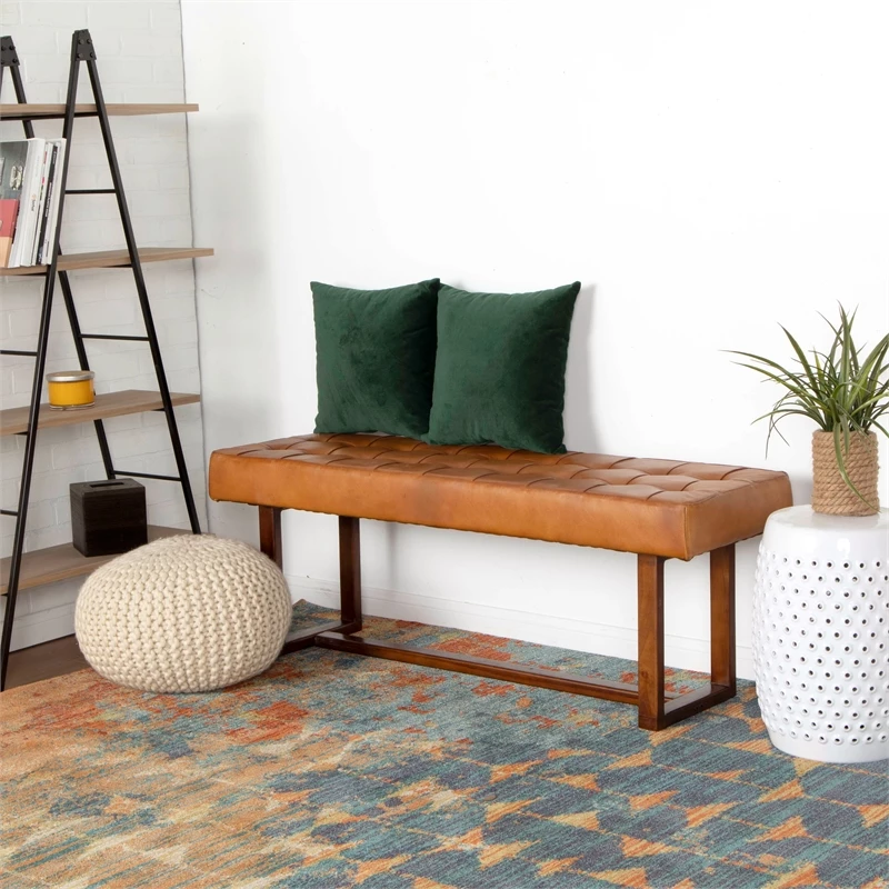 Cheapest ❤️ Allora Mid-Century Modern Rectangular Genuine Leather Bench In Tan ❤️ 8 Cheapest ❤️ Allora Mid-Century Modern Rectangular Genuine Leather Bench In Tan ❤️ - Image 8