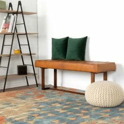 Cheapest ❤️ Allora Mid-Century Modern Rectangular Genuine Leather Bench In Tan ❤️ 18 Cheapest ❤️ Allora Mid-Century Modern Rectangular Genuine Leather Bench In Tan ❤️ -Bedroom Benches Store 2108451 8 L