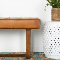 Cheapest ❤️ Allora Mid-Century Modern Rectangular Genuine Leather Bench In Tan ❤️ 19 Cheapest ❤️ Allora Mid-Century Modern Rectangular Genuine Leather Bench In Tan ❤️ -Bedroom Benches Store 2108451 9 L