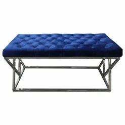 Best Sale 😀 Best Master Furniture Best Master Tufted Velvet Upholstered Bench With Stainless Steel Frame In Blue 🔥