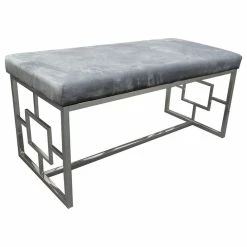 Cheap 🛒 Best Master Furniture Best Master Velvet Upholstered And Stainless Steel Bench In Gray/Silver Base 🛒
