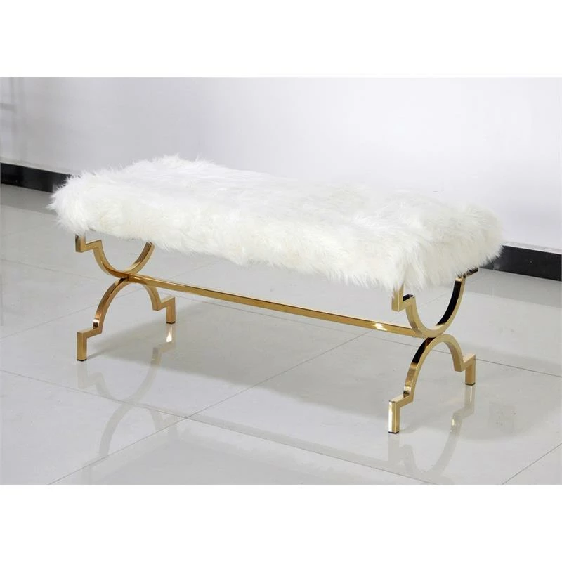 Outlet π Best Master Furniture Best Master Faux Fur Upholstered Bench With Stainless Steel Frame In White/Gold π― 2 Outlet π Best Master Furniture Best Master Faux Fur Upholstered Bench With Stainless Steel Frame In White/Gold π― - Image 2