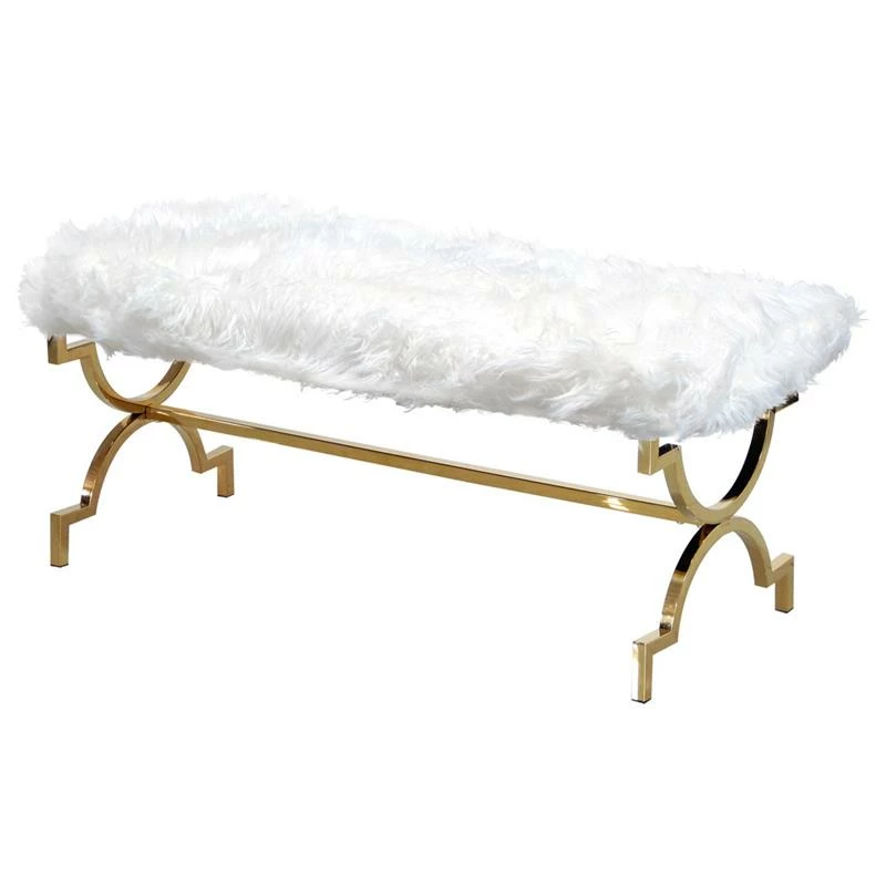 Outlet π Best Master Furniture Best Master Faux Fur Upholstered Bench With Stainless Steel Frame In White/Gold π― 1 Outlet π Best Master Furniture Best Master Faux Fur Upholstered Bench With Stainless Steel Frame In White/Gold π―